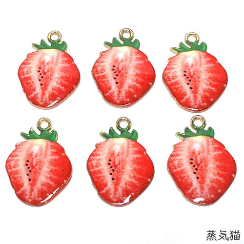 スライスいちごチャーム 6個【苺フルーツ素材 果物ピアス イヤリング