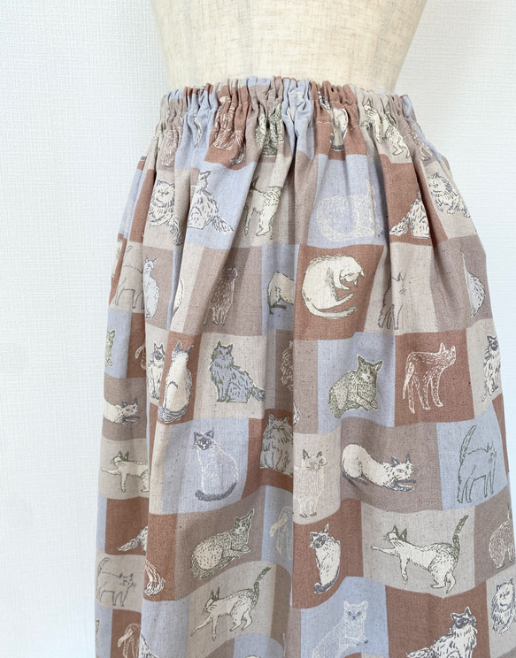 貓紋長裙 ◎ 最喜歡的貓系列 ◎ 有口袋 * 長款 天然棉麻 棉麻 * 瓷磚面板圖案 摩卡米色 第17張的照片