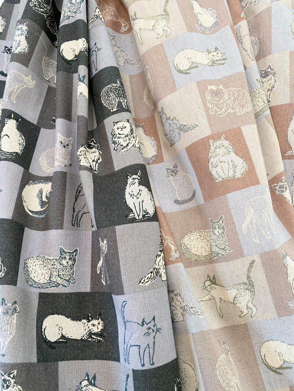 貓紋長裙 ◎ 最喜歡的貓系列 ◎ 有口袋 * 長款 天然棉麻 棉麻 * 瓷磚面板圖案 摩卡米色 第16張的照片