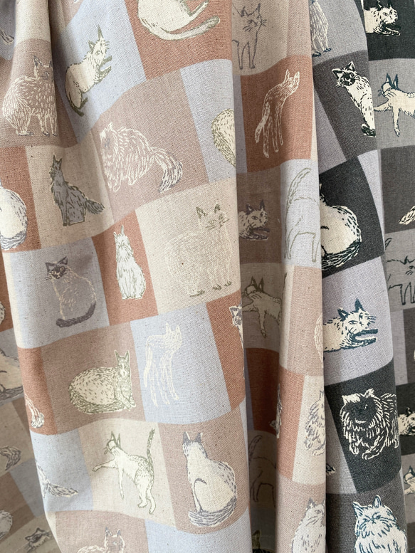 貓紋長裙 ◎ 最喜歡的貓系列 ◎ 有口袋 * 長款 天然棉麻 棉麻 * 瓷磚面板圖案 摩卡米色 第13張的照片