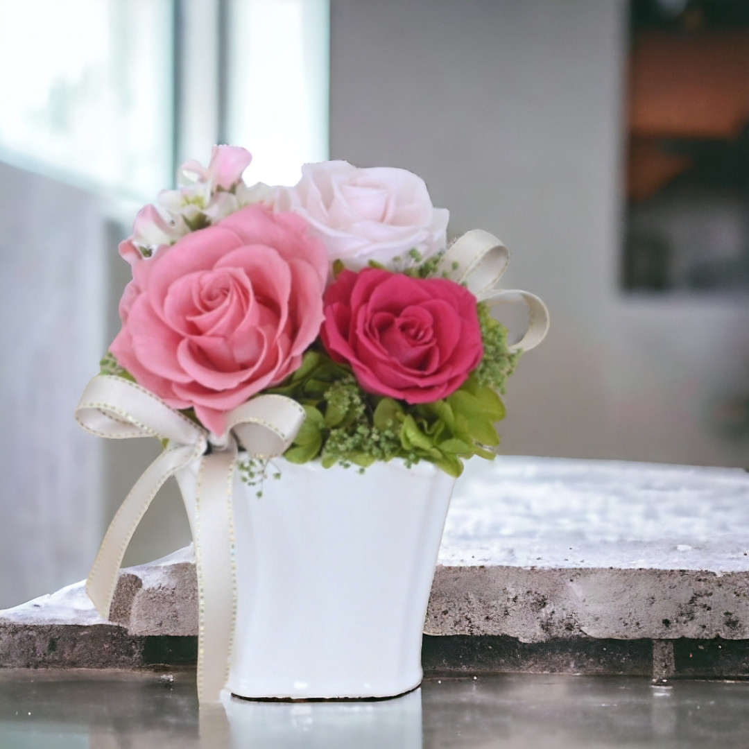 ギフト、レトロなスタイルの花束、油絵, バラ, あじさい