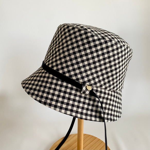 コットンリネンのバケットハット＊リボン紐付き＊レディース帽子
