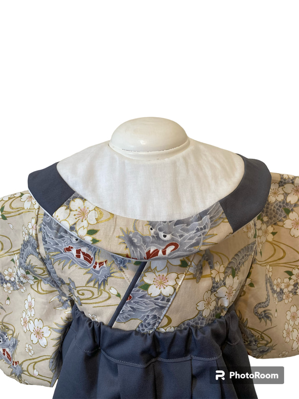 新作　龍柄のベビー袴　兜帽子セット あわじ結び