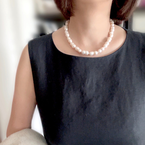 希少 双子パール 本真珠 ネックレス 10.4〜11.2㎜ ブラック系 M526 淡水パール 大粒ツインパール 双子パールのチョーカーネックレス