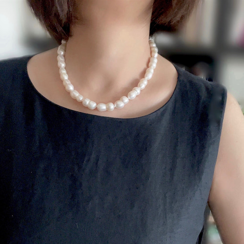 淡水パール 大粒ツインパール 双子パールのチョーカーネックレス