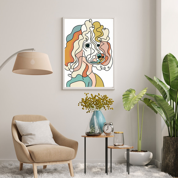 【犬と線 - プードル犬 No.2】モダンアートポスター ラインアート 犬の絵 犬の絵画 犬のイラスト 7枚目の画像