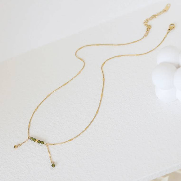 green beads tassel necklace R6N005 9枚目の画像