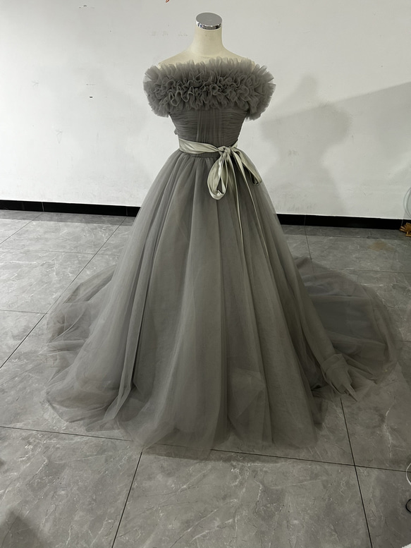 顏色洋裝 灰色 3ways 洋裝 可拆式露肩婚禮/招待會 第10張的照片