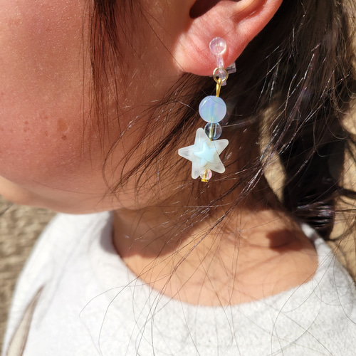 4.ハンドメイド 子供用イヤリング キッズイヤリング 星 スター ブルー