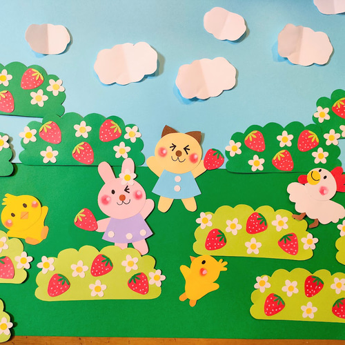 写真 色紙 手紙 壁面 アルバム 飾り パーツ ～みんなで苺パーティー