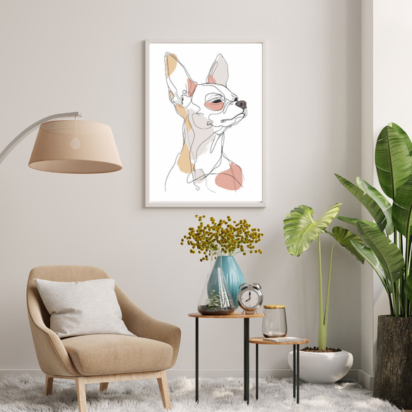 【犬と線 - チワワ犬 No.2】モダンアートポスター ラインアート 犬の絵 犬の絵画 犬のイラスト 7枚目の画像