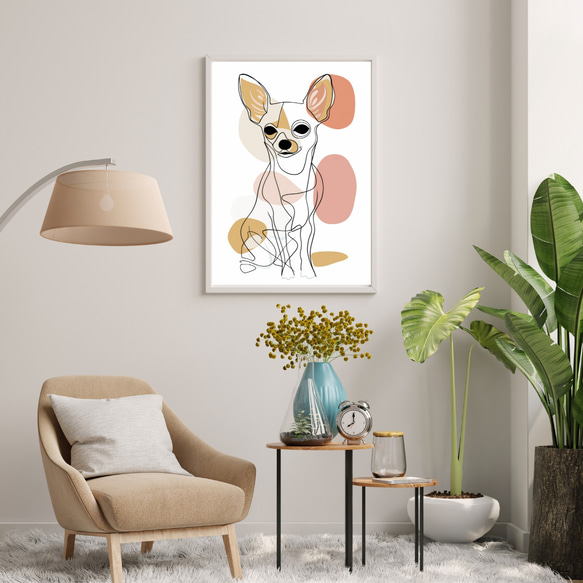 【犬と線 - チワワ犬 No.3】モダンアートポスター ラインアート 犬の絵 犬の絵画 犬のイラスト 7枚目の画像