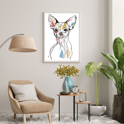 【犬と線 - チワワ犬 No.4】モダンアートポスター ラインアート 犬の絵 犬の絵画 犬のイラスト 7枚目の画像
