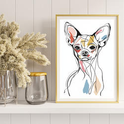 【犬と線 - チワワ犬 No.4】モダンアートポスター ラインアート 犬の絵 犬の絵画 犬のイラスト 8枚目の画像