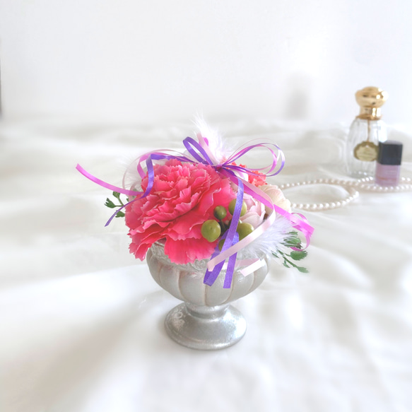 《 母の日 》フラワーギフト　creema限定　カーネーション　ミニバラ　ピンク　プチギフト　プレゼント　バラ　パール 7枚目の画像