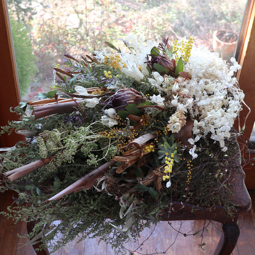 75cm)＊特大＊ワイルドフラワーと春のお花のボリュームスワッグ/ドライ  