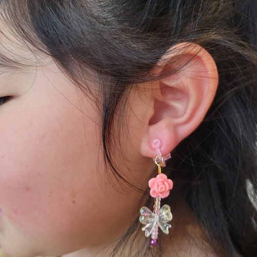 53.ハンドメイド 子供用イヤリング キッズイヤリング バラ リボン