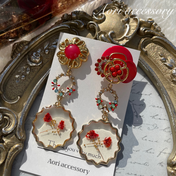 チェコビーズと天然石のお花のチャーム チェコビーズ フォークロアフラワー 11×11mm 6個 アクセサリー