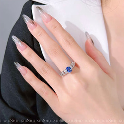 人工サファイア オーバル 高炭素ダイヤモンド キラキラ ゴージャス ワイドリング ラグジュアリー ブルー レトロ 青 6枚目の画像