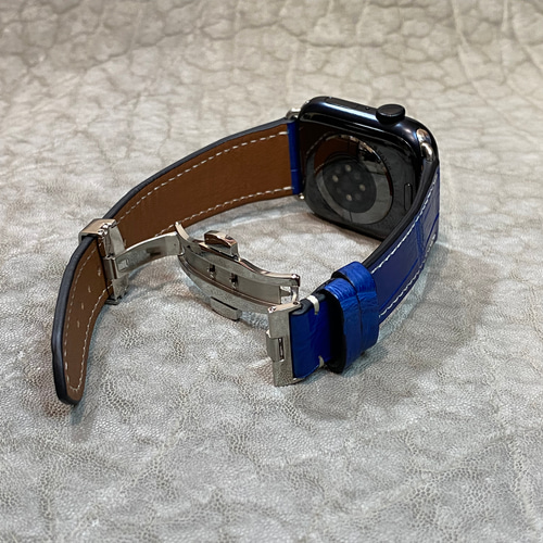 グロスブルー　本物アリゲーターベルト　全アップルウォッチ用 Apple Watch アップルウォッチ バンド apple watch ベルト
