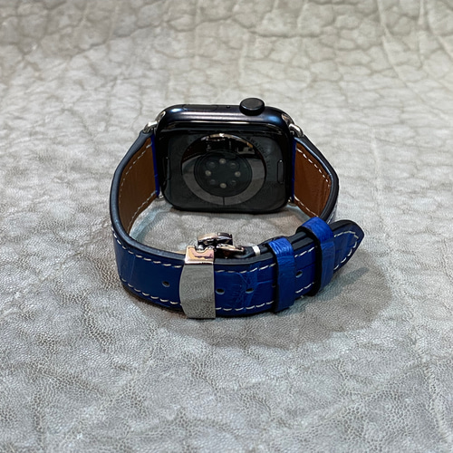 グロスブルー　本物アリゲーターベルト　全アップルウォッチ用 Apple Watch アップルウォッチ バンド apple watch ベルト