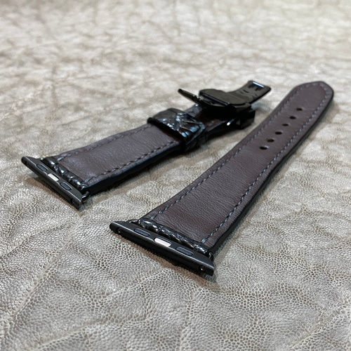 アップルウォッチベルト / クロコダイル・ブラック【ゴジラ】手縫い