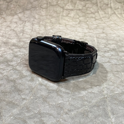 マットホワイトクロコベルトczブラックダイヤベゼルアップルウォッチ用カスタム 白x黒☆アップルウォッチ用カスタムカバーxマットホワイトクロコダイル