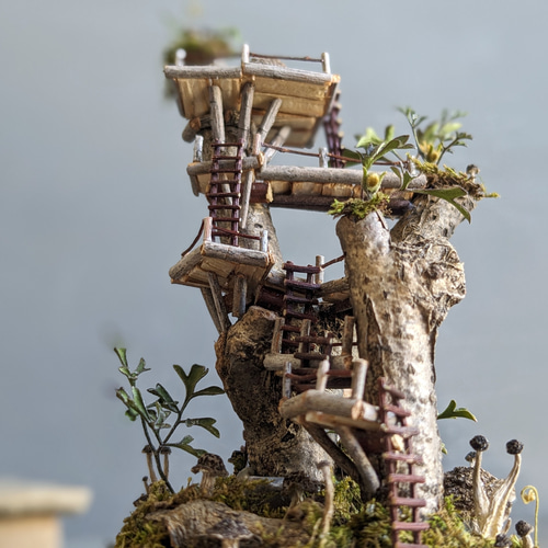 小さなツリーハウス ミニチュア/ジオラマ/ガラスドーム 立体・オブジェ