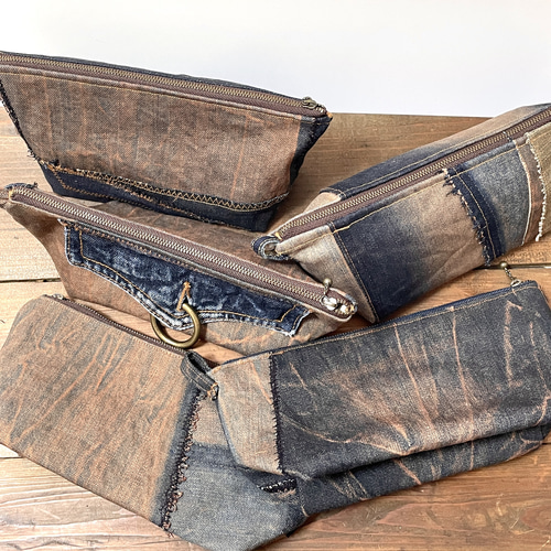 手染めデニム★バネポーチ★№1 denimポーチ (柿渋染め) ポーチ 67.faden.sp 通販 17380132｜Creema