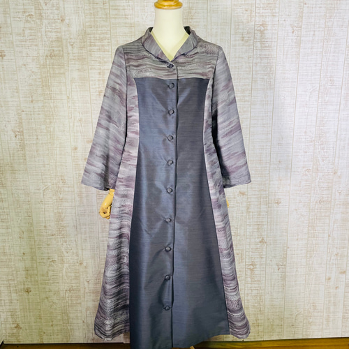 正絹色無地＆膨れ織立ち襟プリンセスラインフレアーワンピースM～L