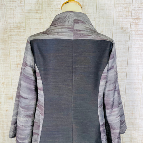 正絹色無地＆膨れ織立ち襟プリンセスラインフレアーワンピースM～L  