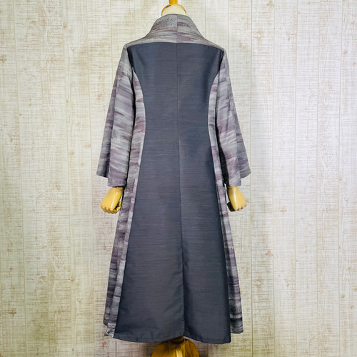 正絹色無地＆膨れ織立ち襟プリンセスラインフレアーワンピースM～L  