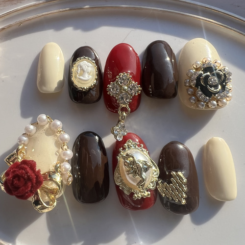 お客様完成品♡ボルドーネイル　冬ネイル　ネイルチップ　秋ネイル　韓国　量産型 0_a9b43e1c2e718b8772f41b43e1ce