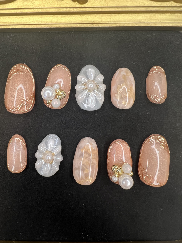 011ネイルチップ量産型韓国ビジュー卒業式入学式春ネイルフラワー  