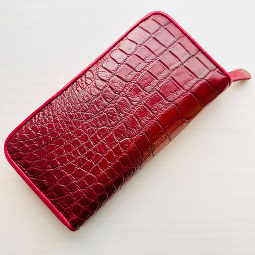 新品】クロコダイルレザーの長財布 レッドピンク#1ワニ革本革ロング