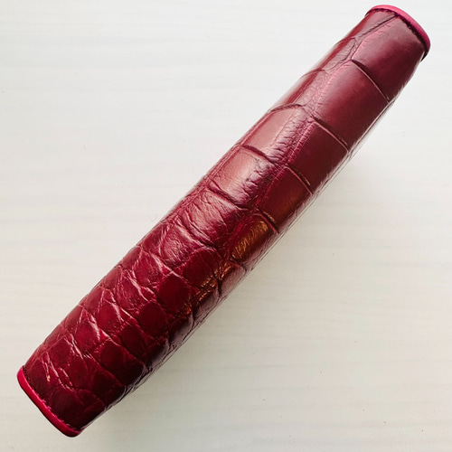 新品】クロコダイルレザーの長財布 レッドピンク#1ワニ革本革ロング 