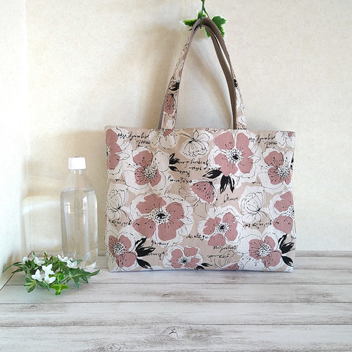 リバーシブル 花柄×帆布トート バッグ コットンリネン×帆布 イエロー