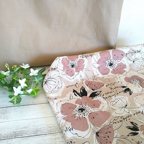 リバーシブル 花柄×帆布トート バッグ コットンリネン×帆布 イエロー