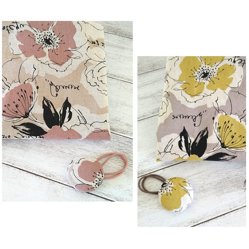 リバーシブル 花柄×帆布トート バッグ コットンリネン×帆布 イエロー