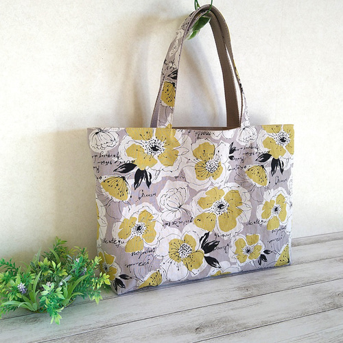 リバーシブル 花柄×帆布トート バッグ コットンリネン×帆布