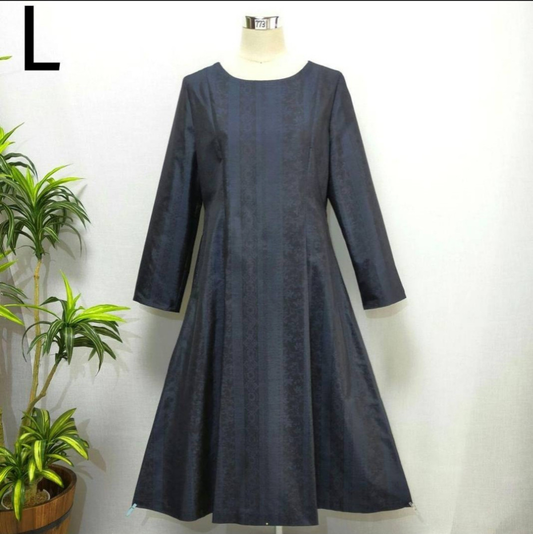 着物リメイク ワンピース 花柄 Aライン 2WAY Lサイズ ゆったり