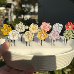 つまみ細工髪飾り 【受注制作】一輪つまみ細工 Uピン 卒業式 和装