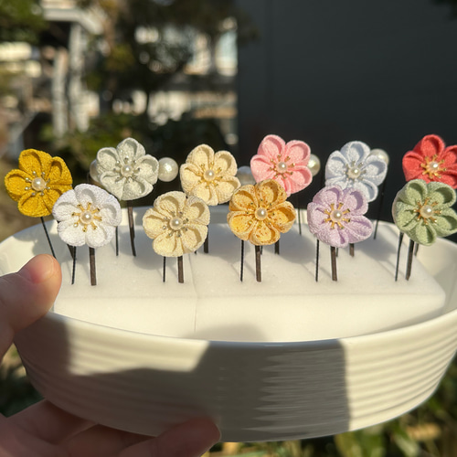 つまみ細工髪飾り 【受注制作】一輪つまみ細工 Uピン 卒業式 和装