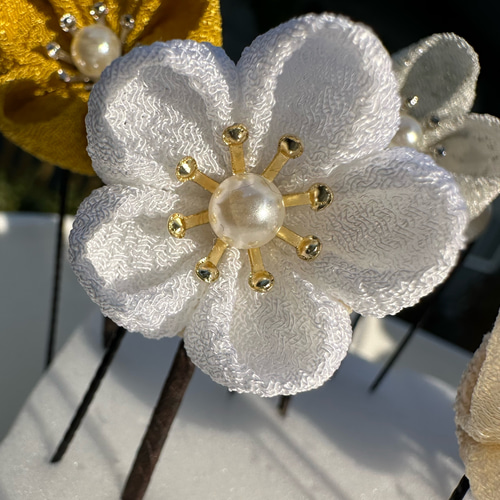 つまみ細工髪飾り 【受注制作】一輪つまみ細工 Uピン 卒業式 和装