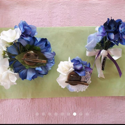 人気！水色のバラと紫陽花のブートニア　コサージュ 5枚目の画像