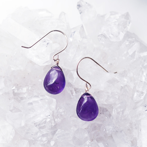 K10/K18 極好的著色！紫水晶純梨形切割耳環 ~ Violetta 第9張的照片