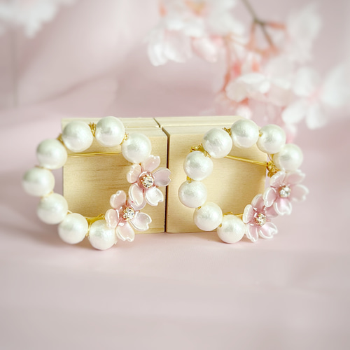 2個セット】コットンパールと桜のサークルブローチ コサージュ 送料  