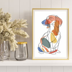 【犬と線 - ダックスフンド犬 No.1】モダンアートポスター ラインアート 犬の絵 犬の絵画 犬のイラスト 8枚目の画像