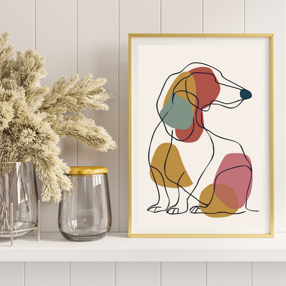 【犬と線 - ダックスフンド犬 No.4】モダンアートポスター ラインアート 犬の絵 犬の絵画 犬のイラスト 8枚目の画像