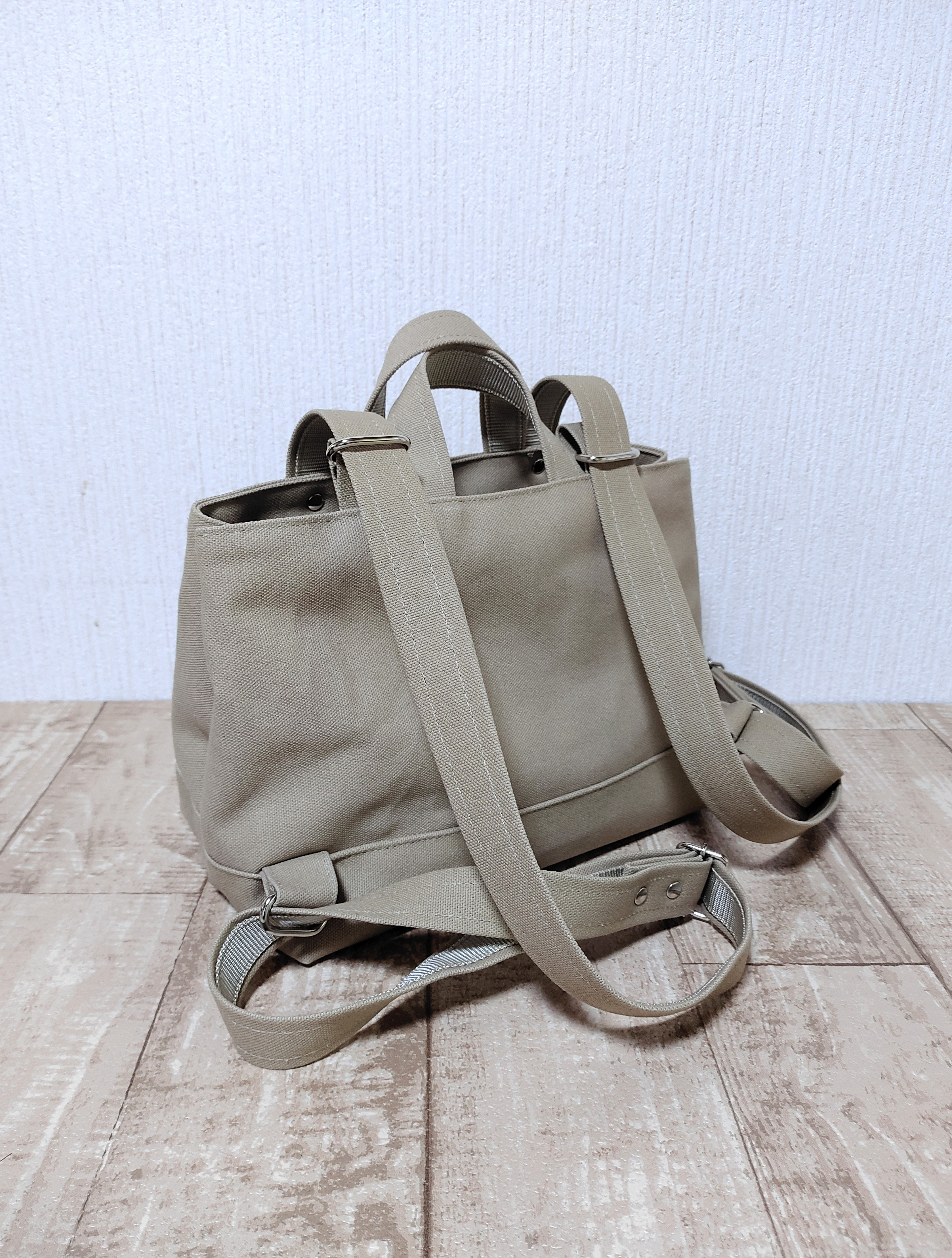 ミニ仕切り帆布リュック（サンドベージュ）